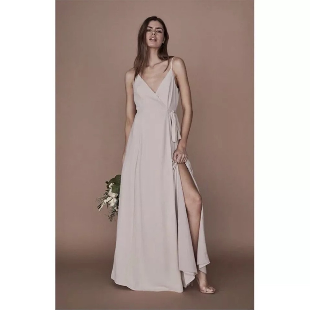 WAYF The Angelina Slit Wrap Gown in Champagne - XXL